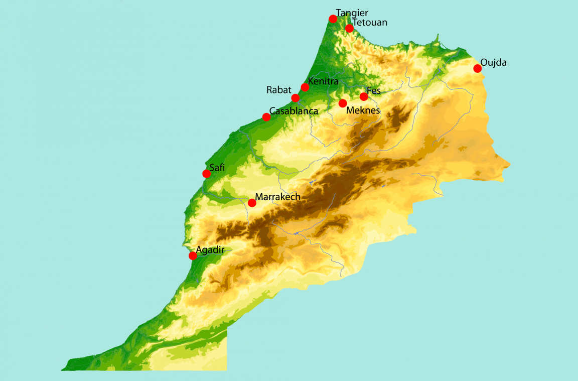 Mapa físico de Marruecos