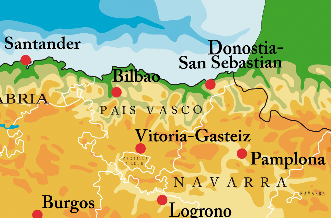 Mappa fisica dei Paesi Baschi