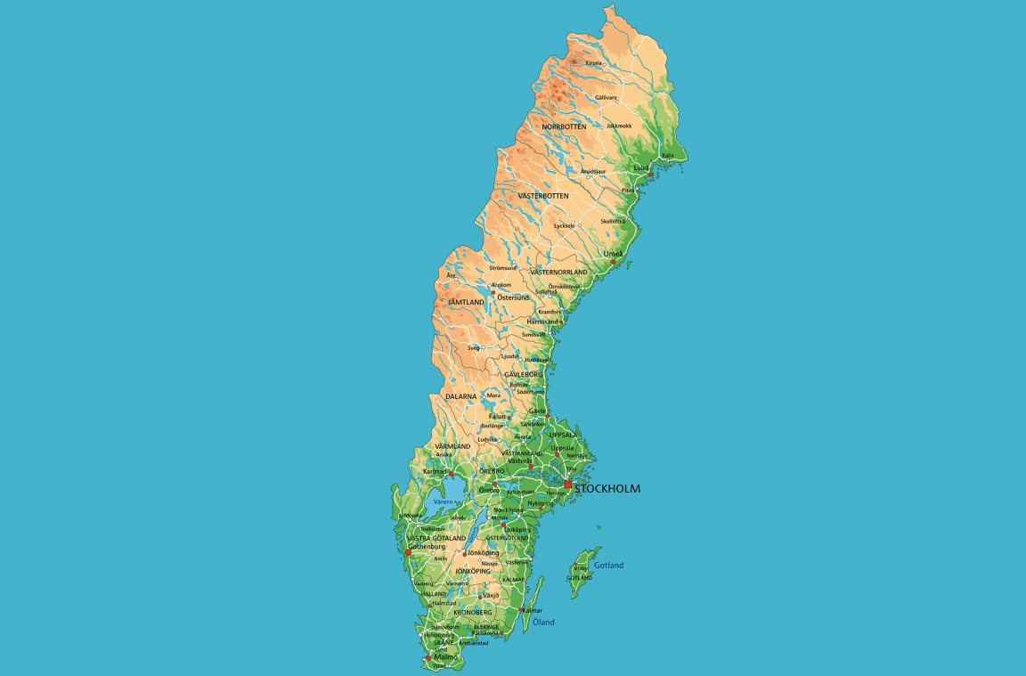Mapa físic de Suècia