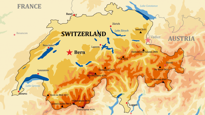 Mapa Físico De Suiza
