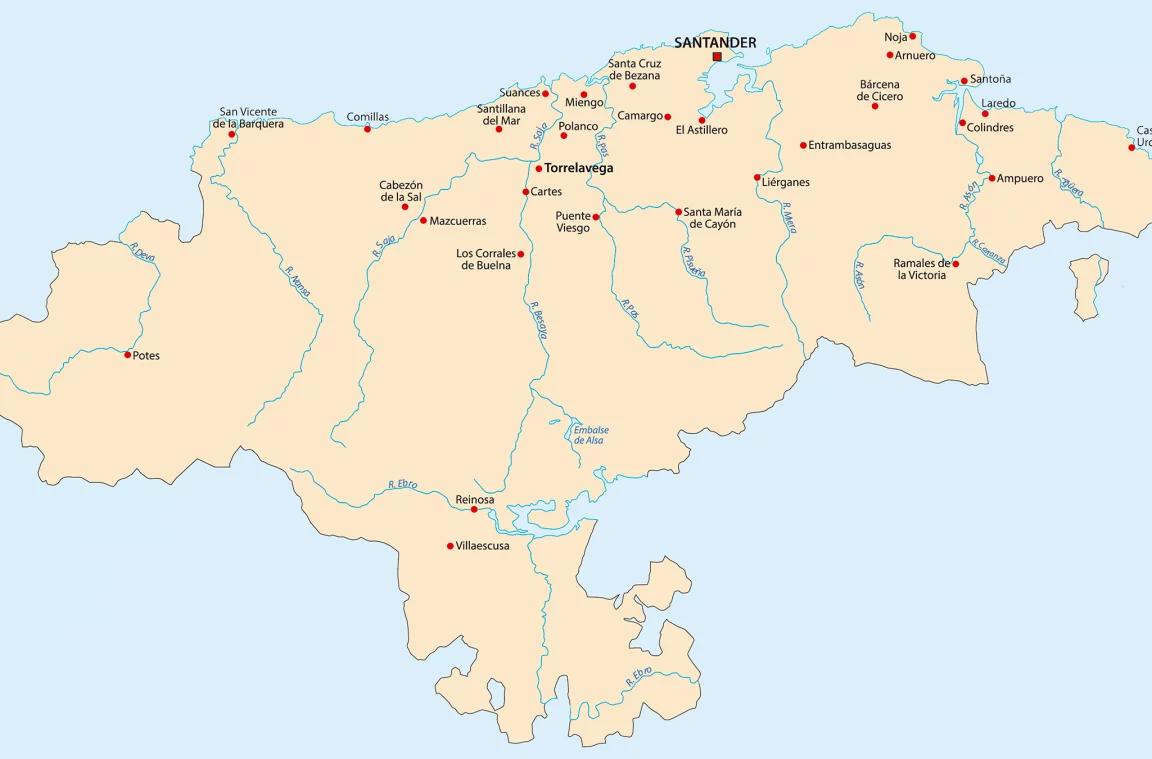 Polityczna mapa Kantabrii