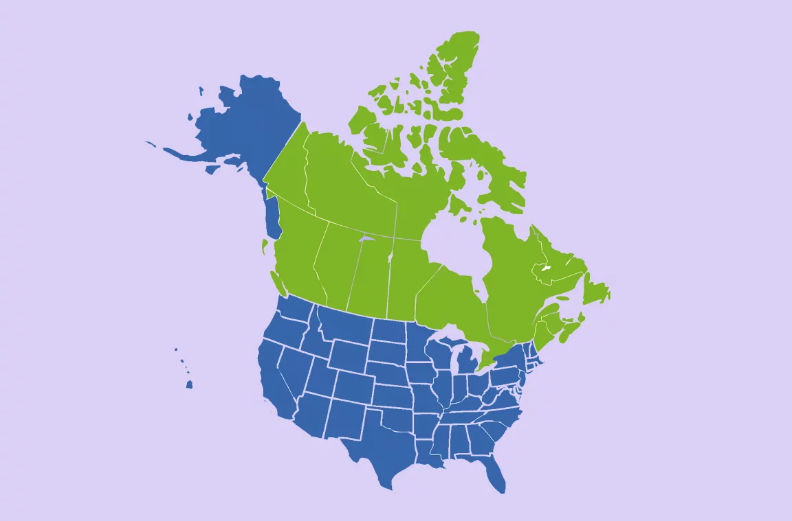 Estatu Batuetako eta Kanadako mapa politikoa