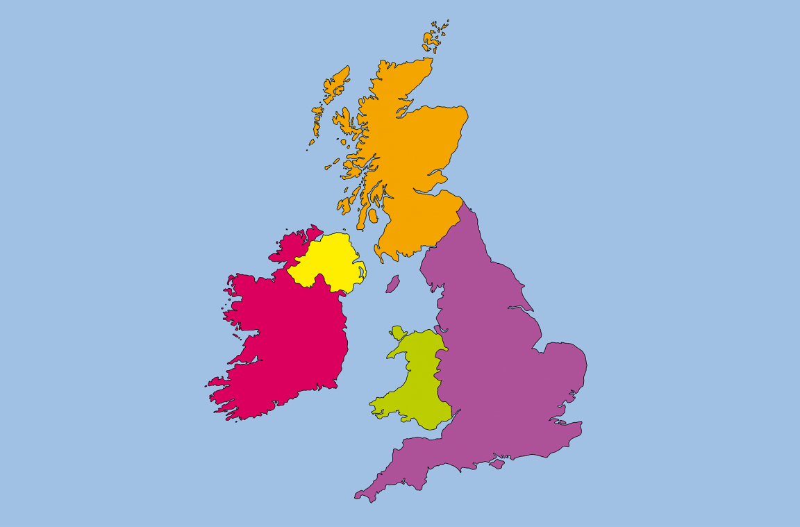 Mapa político de Reino Unido e Irlanda