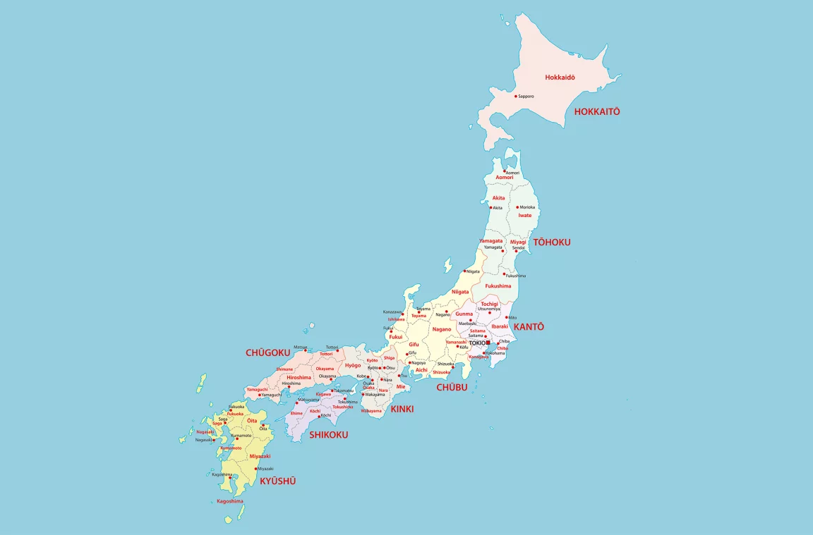 Politische Karte von Japan mit Namen