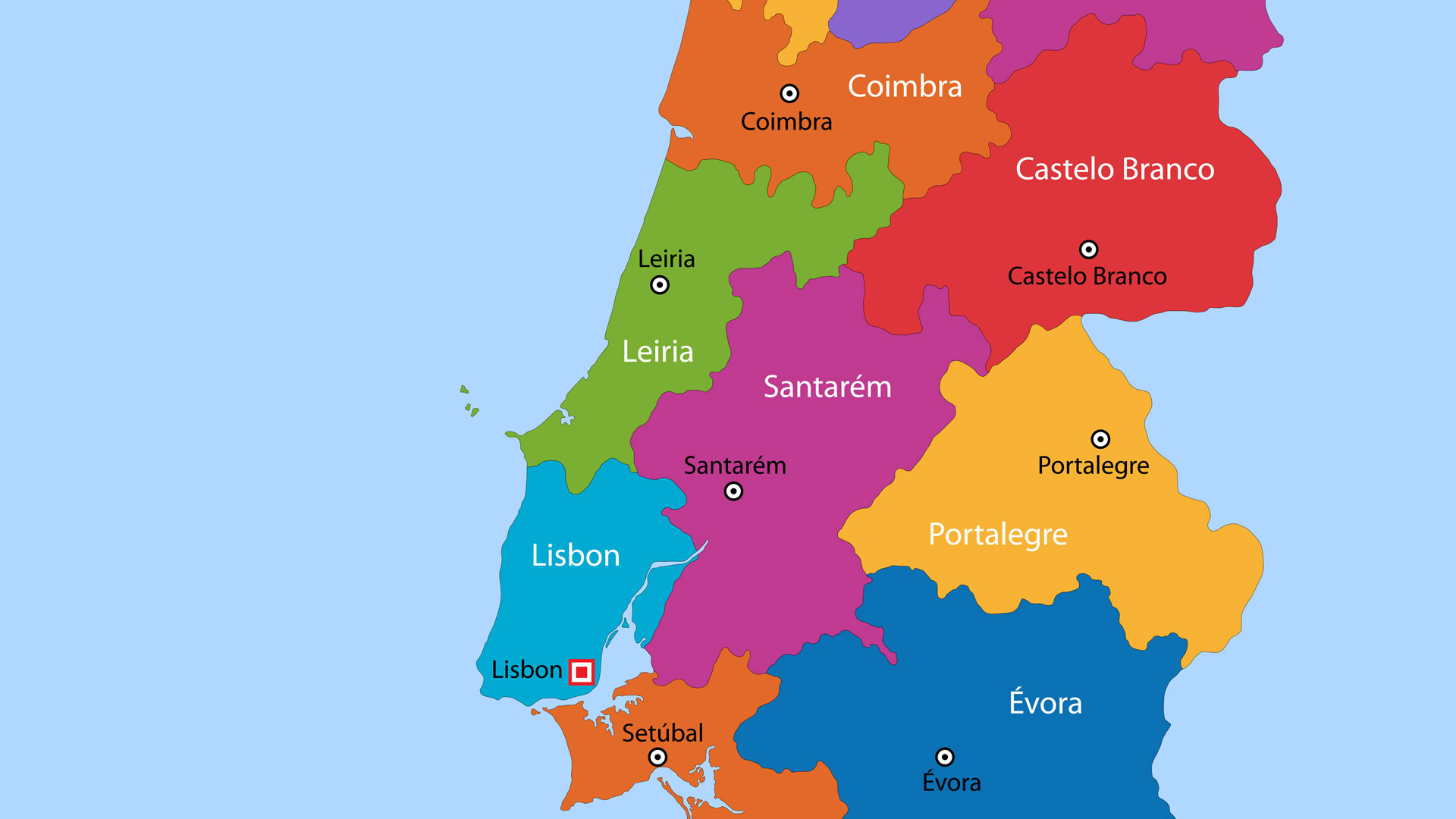Politische Karte Portugals: zentrale Zone