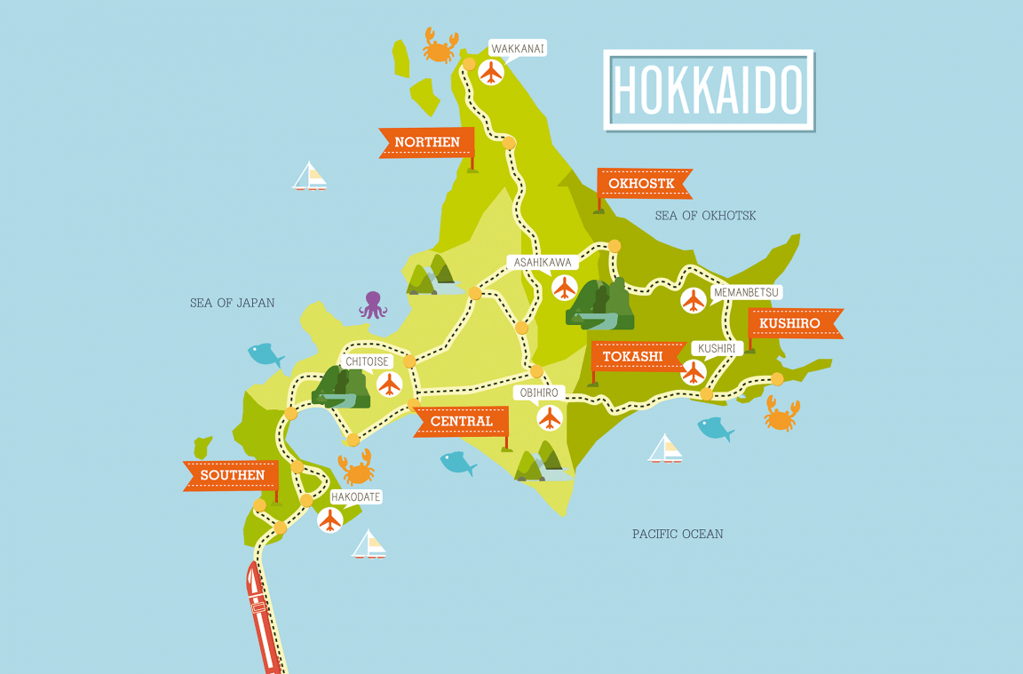 Tourist map of Hokkaidō, Japan