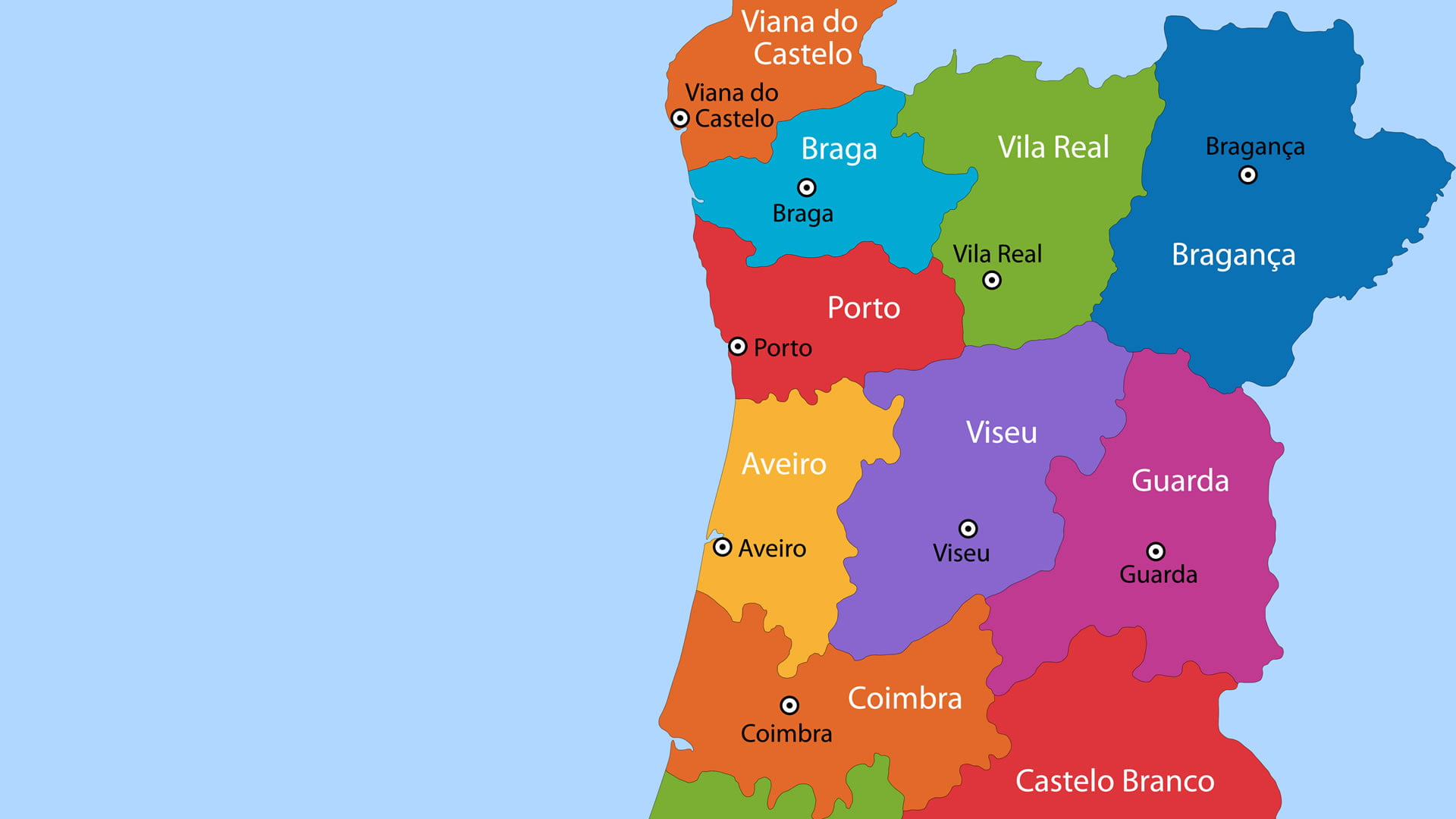 Mapa Político de Portugal: Zona Norte