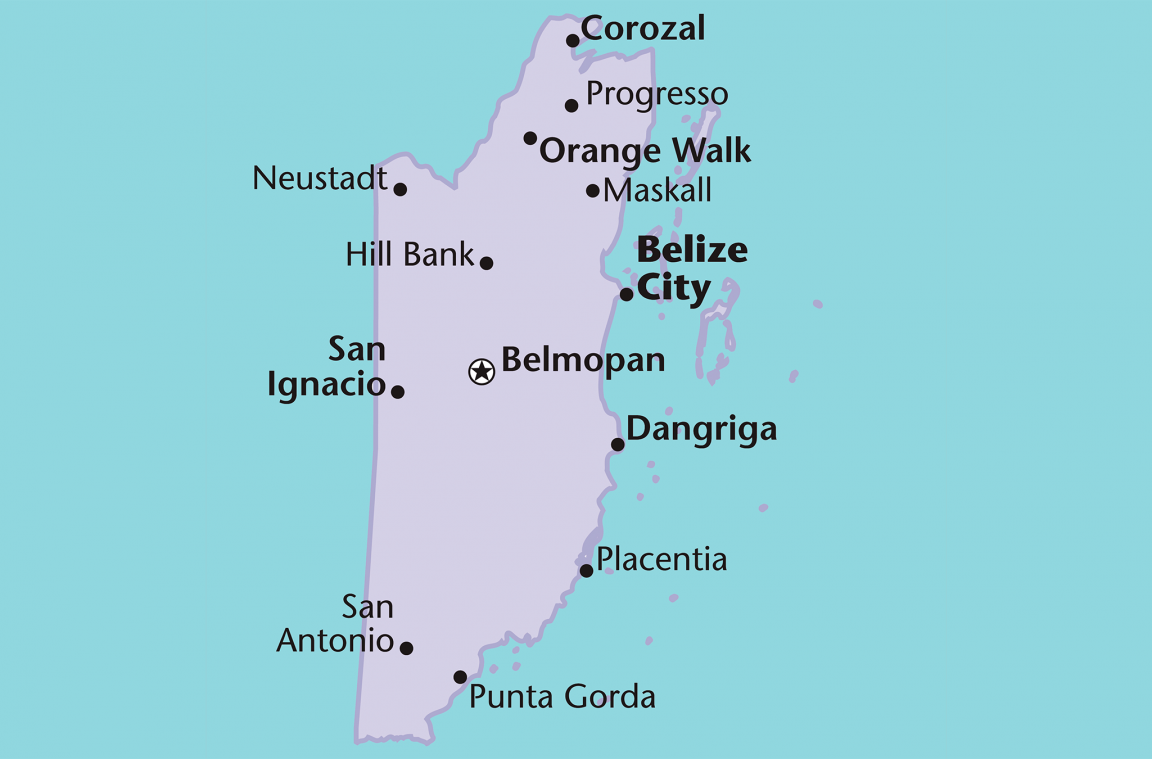 Χάρτης του Μπελίζ με πόλεις